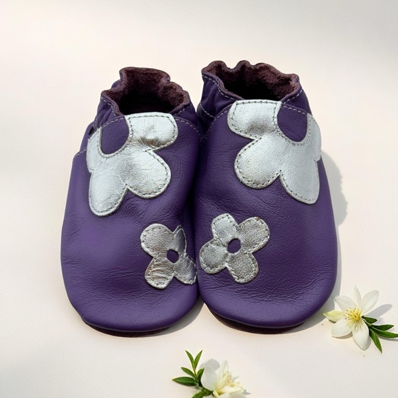 Boumy Flower Power Shoes with soft sole for Babys Infant Purple Leather size L - Picture 12 of 17